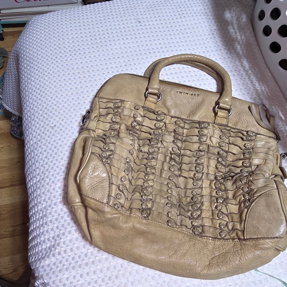 TWIN-SET XL LEATHER BEIGE SHOULDER BAG CROSSBODY STRAP INCLUDED